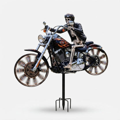 Whimsical Skeleton Rider Motorcycle Wind Spinner for Gardens