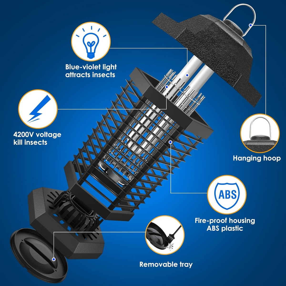 Steel Grid Insect Trap with Ultraviolet Bug Zapper