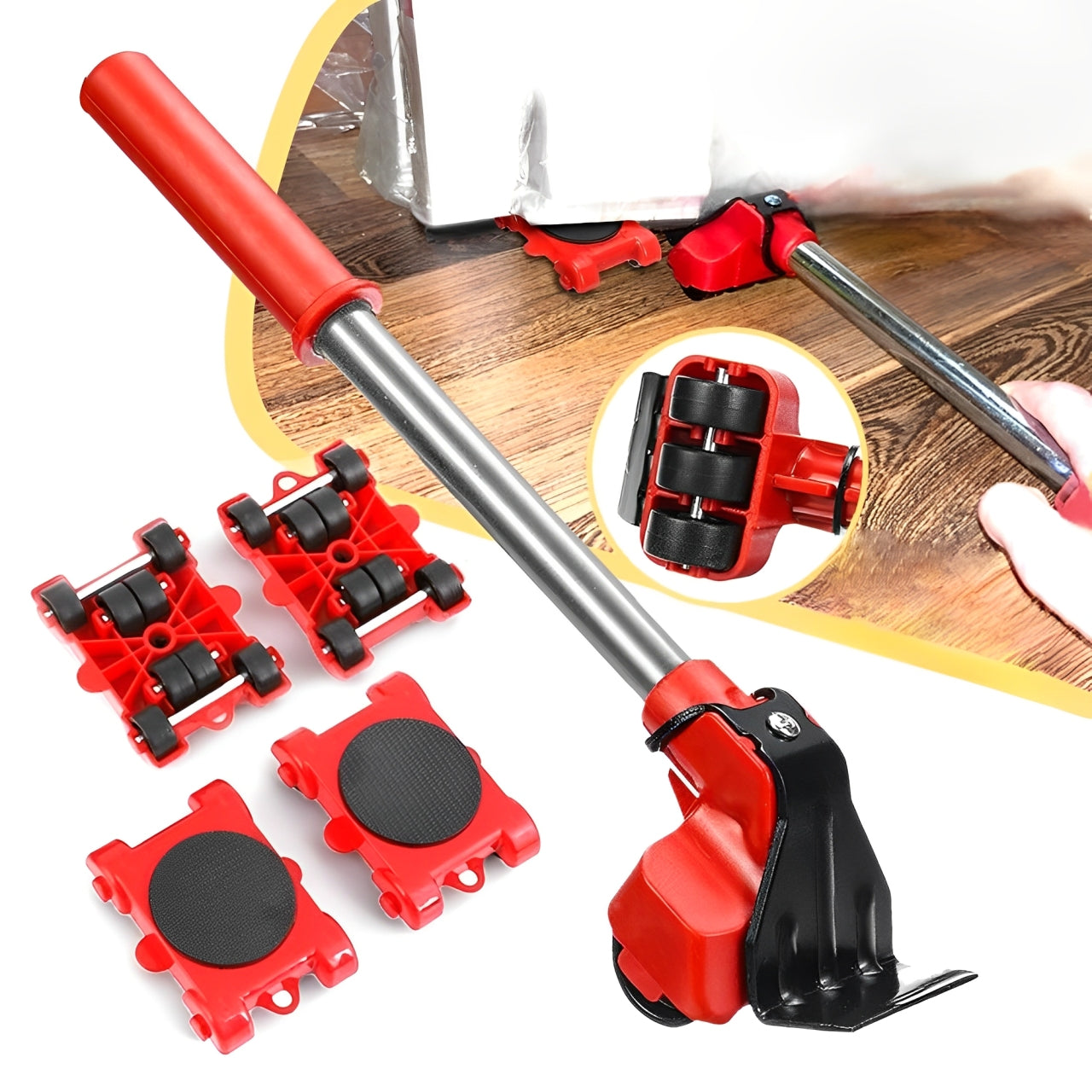 Moving Furniture Kit with Lift Bar and 360-Degree Rotating Discs