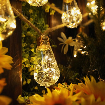 Outdoor Solar String Lights with Hemp Rope – 8 Lighting Modes, IP65