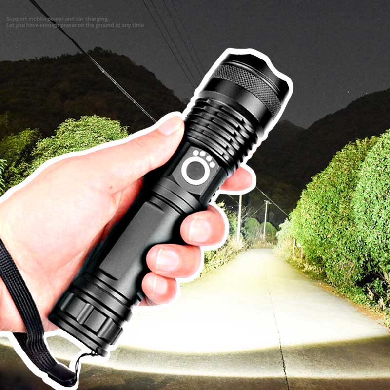 Rechargeable LED Flashlight with Telescopic Zoom, 5 Modes, IPX-6 Waterproof