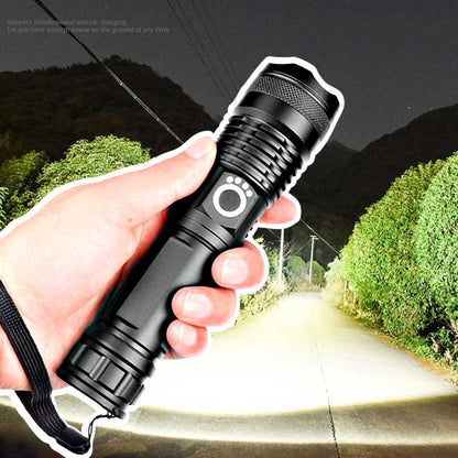 Rechargeable LED Flashlight with Telescopic Zoom, 5 Modes, IPX-6 Waterproof