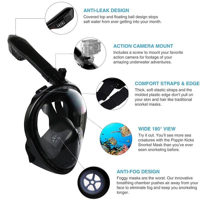 All-Around Snorkeling Mask with Ball Valve Seal and Camera Holder