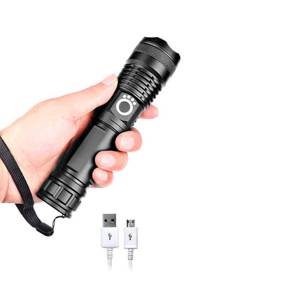 Rechargeable LED Flashlight with Telescopic Zoom, 5 Modes, IPX-6 Waterproof