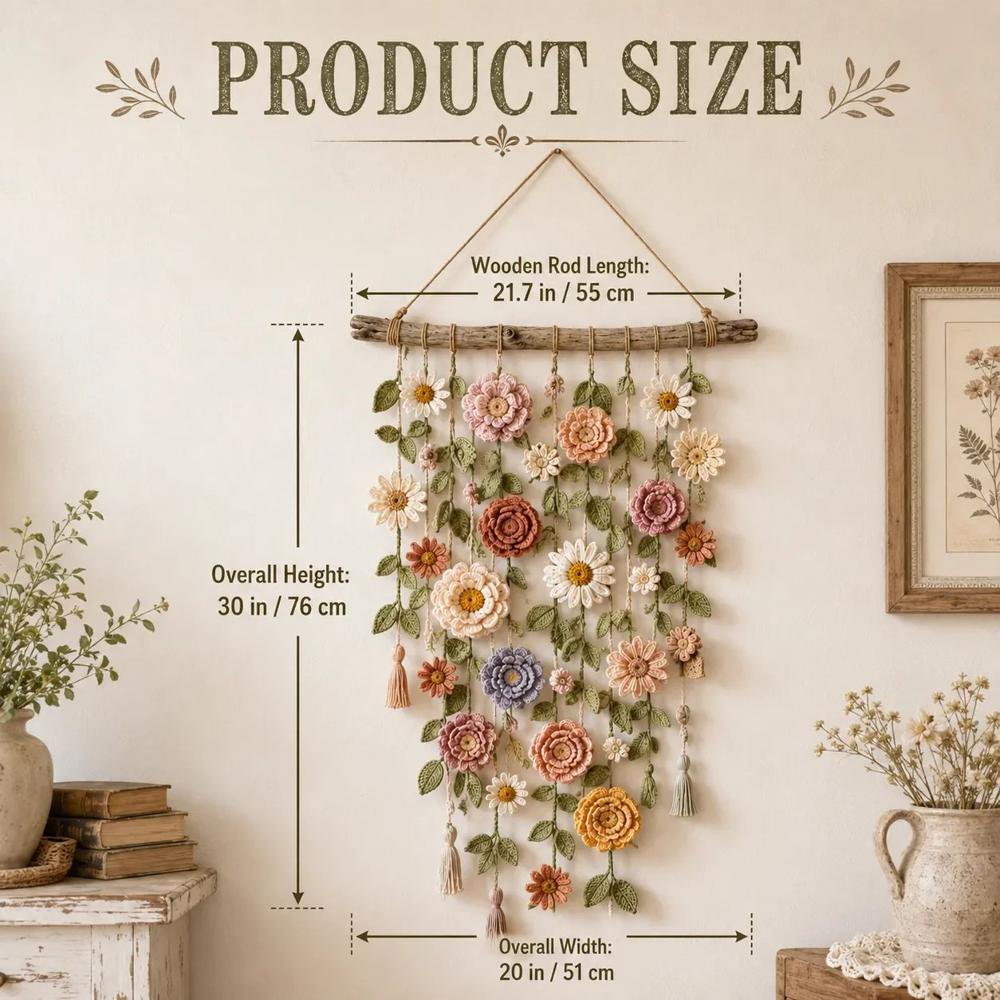 Wall Decor with Crocheted Floral Design and Tassels