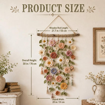 Wall Decor with Crocheted Floral Design and Tassels