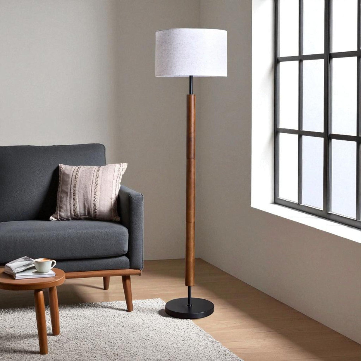 Wooden Floor Lamp in Brown Finish