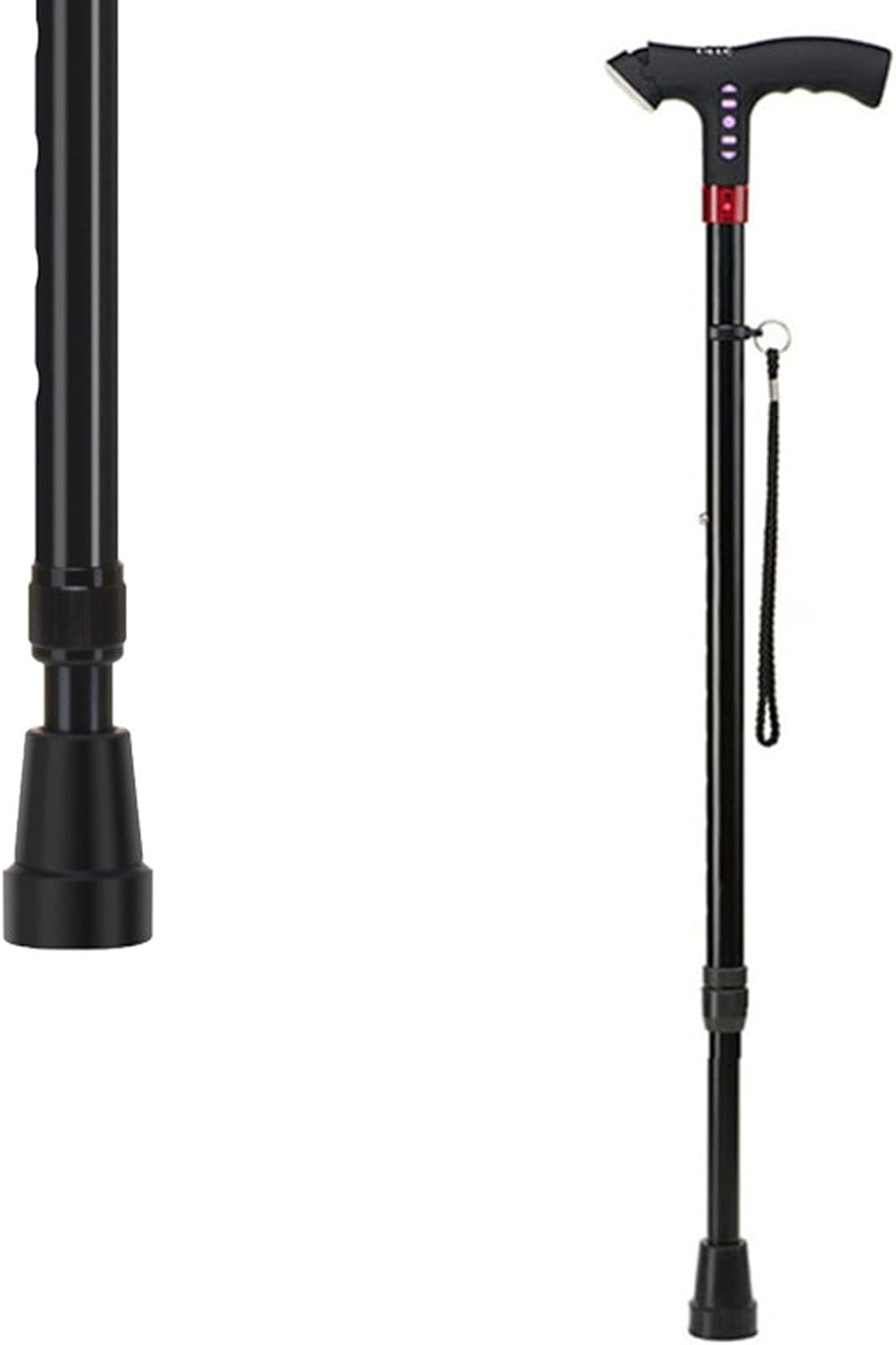 Height Adjustable Walking Cane with Automatic Fall Alert and LED Light