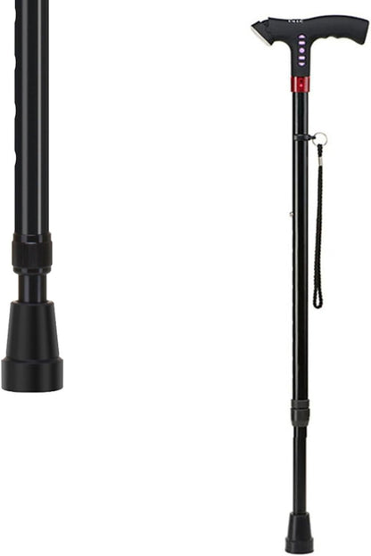 Height Adjustable Walking Cane with Automatic Fall Alert and LED Light