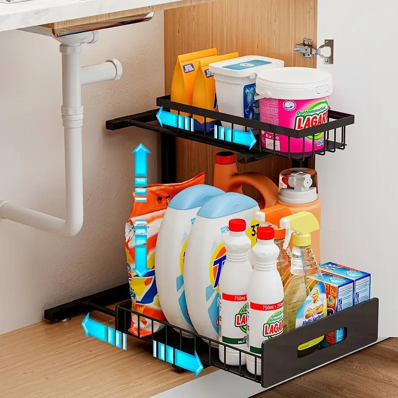 Dual-Tier Pull-Out Cabinet Organizer with Sturdy Frame