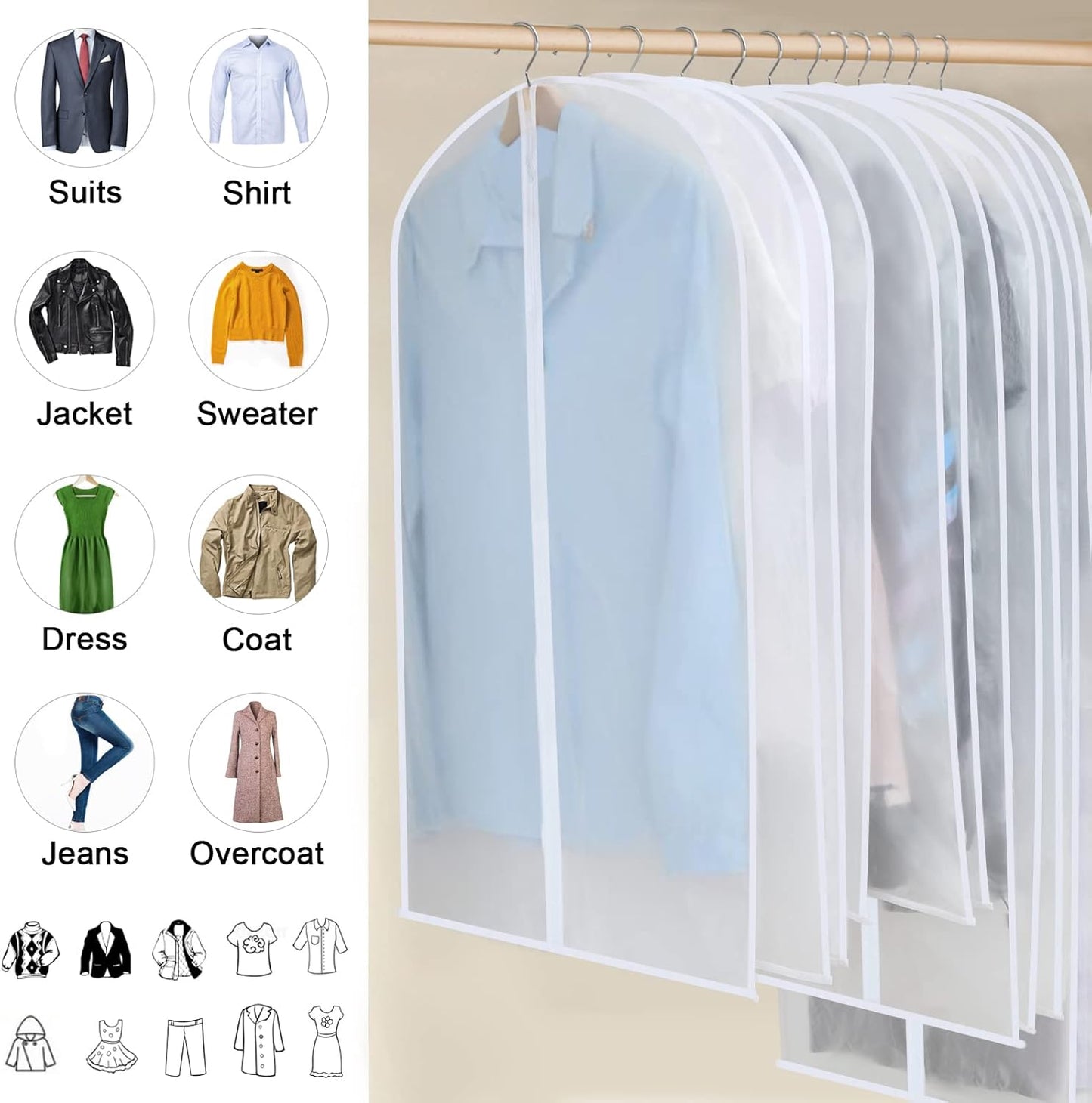 Premium Garment Storage Covers 24-Pack with Full-Length Zipper