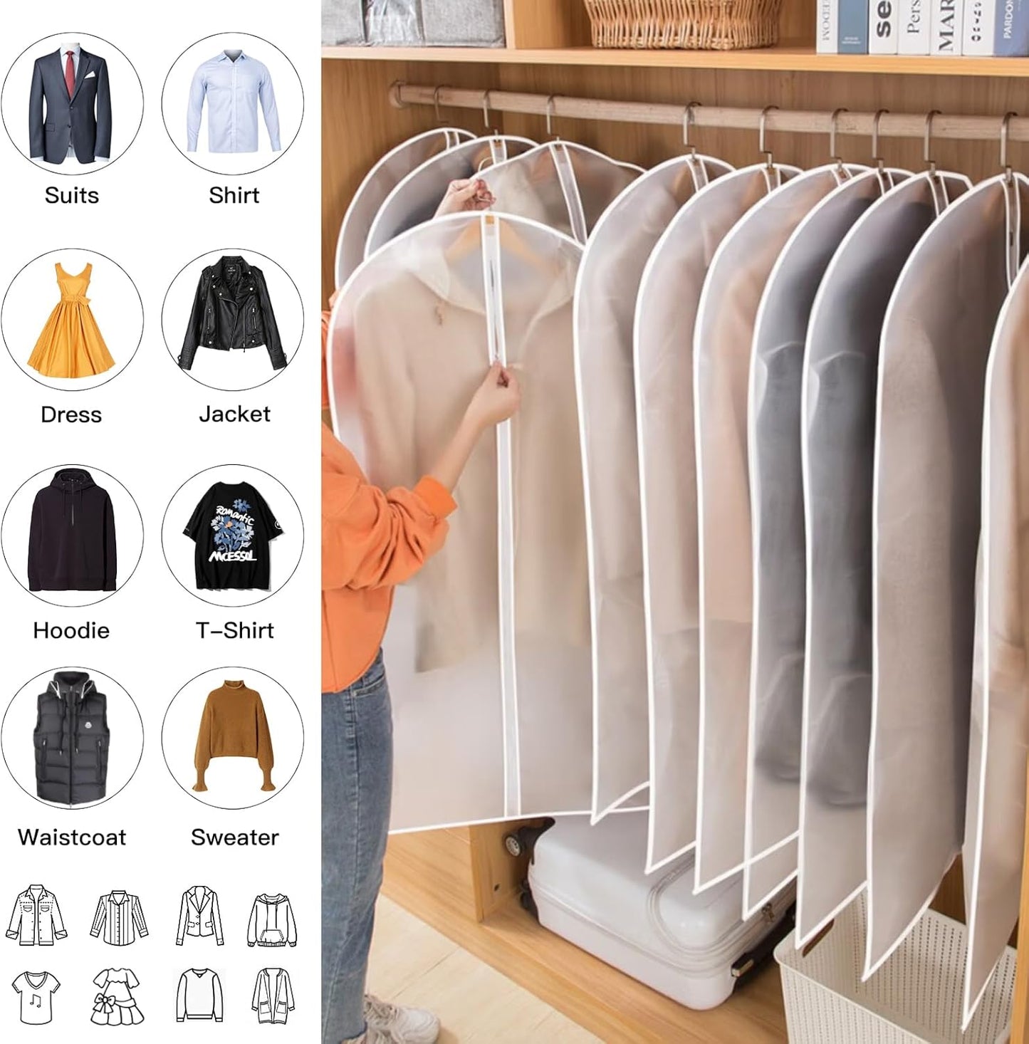 Premium Garment Storage Covers 24-Pack with Full-Length Zipper