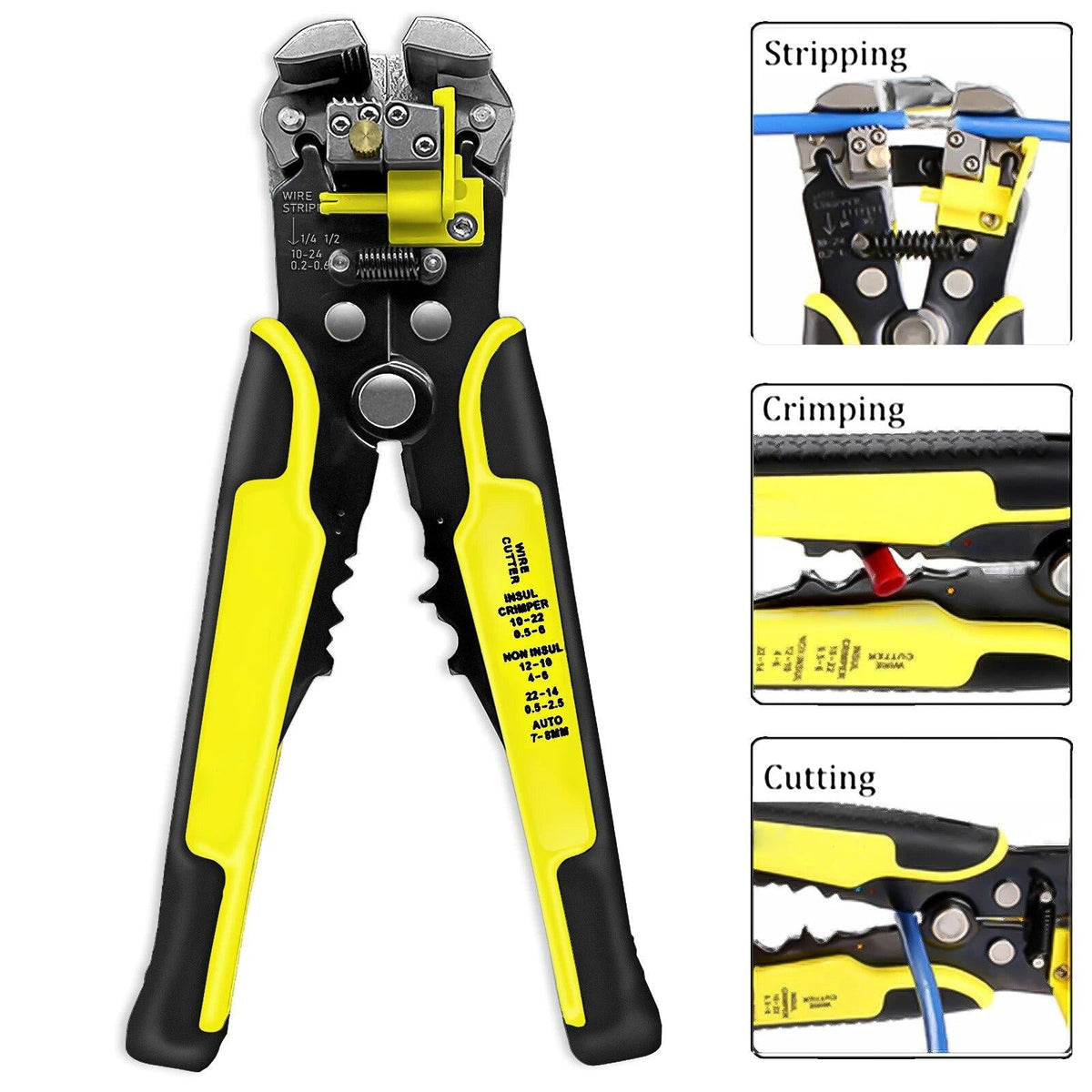 Multi-Function Wire Stripper with Integrated Cutter and Crimper